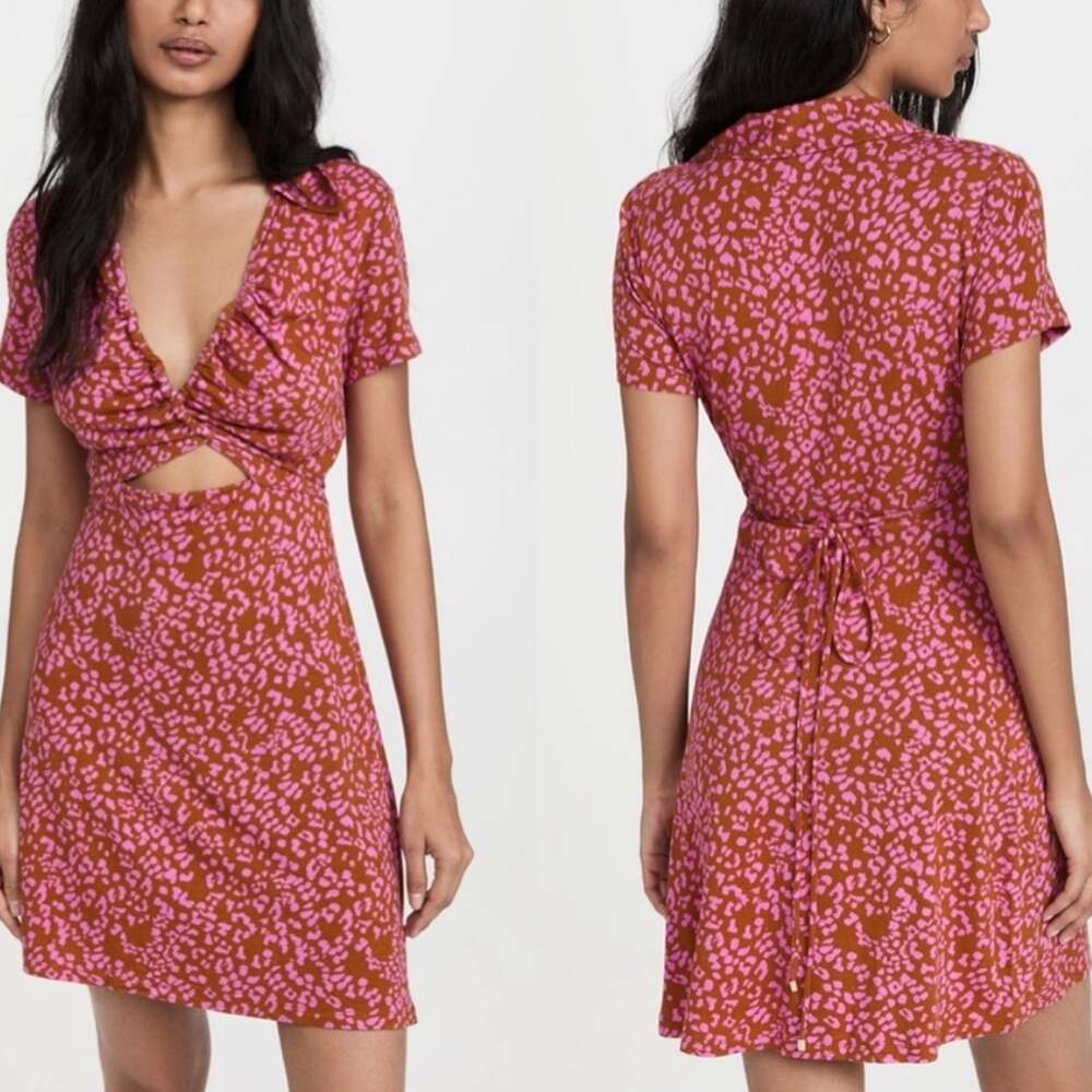 Free People Marsaille Mini Dress Rust Combo Leopard Print Cutout - S NWT